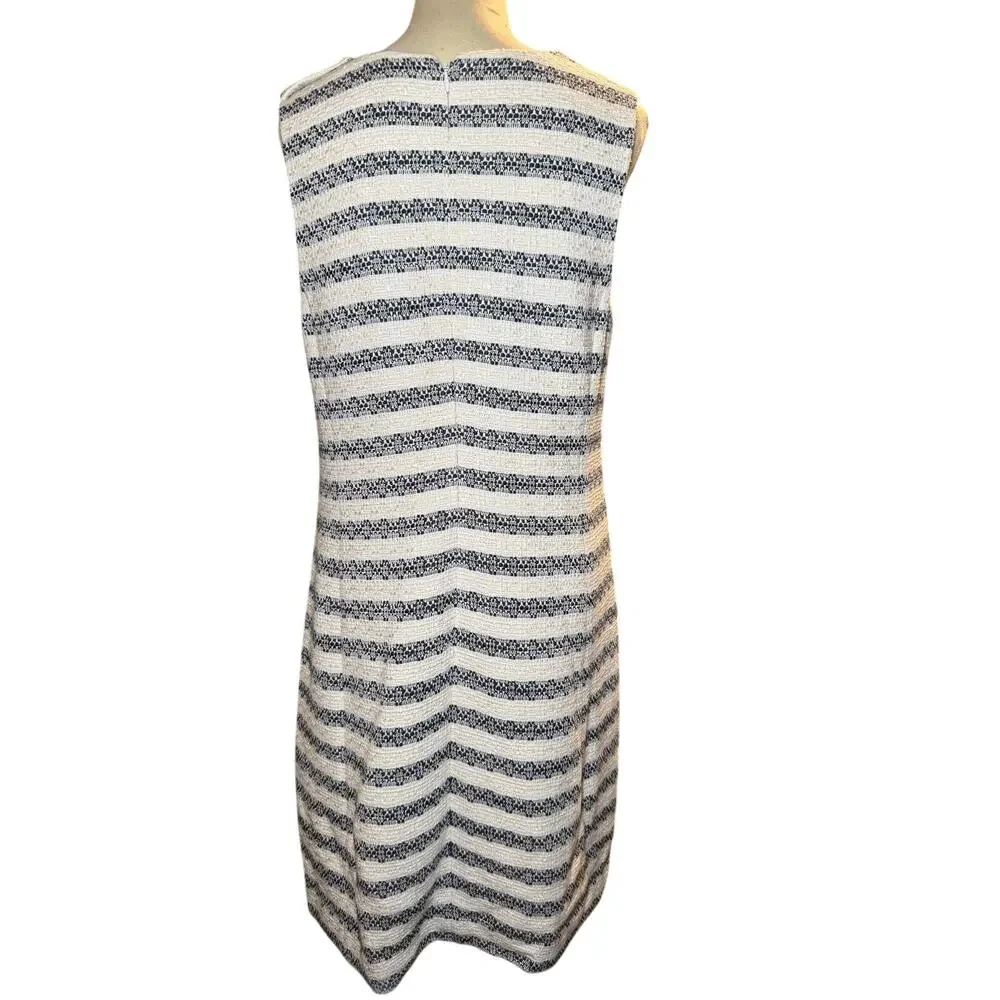 J.Crew Textured Navy Stripe Shift Dress, Crest Button Nautical Boucle, Size 12